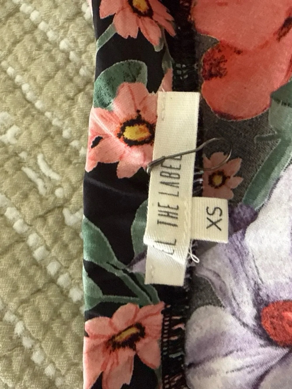 Floral Midi Skirt in Black with Coral & Lavender Flowers